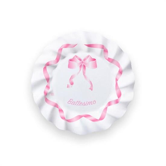 PIATTI BATTESIMO FIOCCO ROSA 20cm 8pz