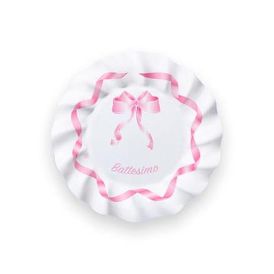PIATTI BATTESIMO FIOCCO ROSA 20cm 8pz
