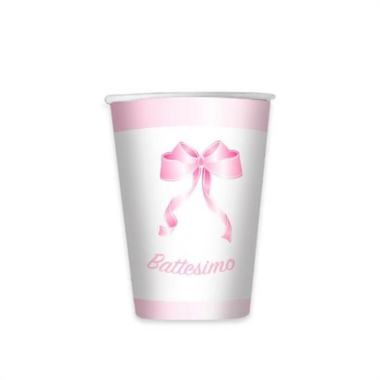 BICCHIERI BATTESIMO FIOCCO ROSA 8pz