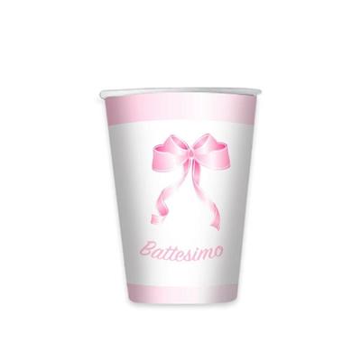 BICCHIERI BATTESIMO FIOCCO ROSA 8pz