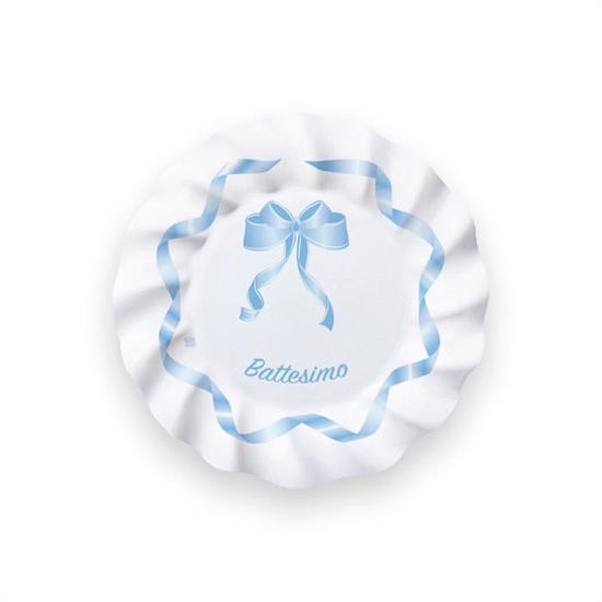 PIATTI BATTESIMO FIOCCO CELESTE 20cm 8pz