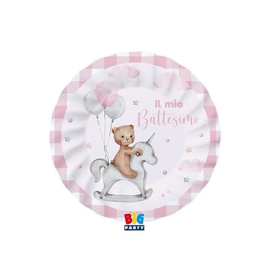 PIATTI BATTESIMO BEAR ROSA 8pz 20cm