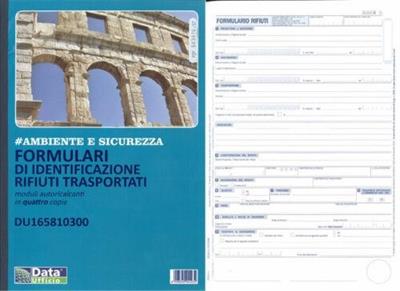 BLOCCO FORMULARI IDENTIFICAZIONE RIFIUTI A4 4copie  .