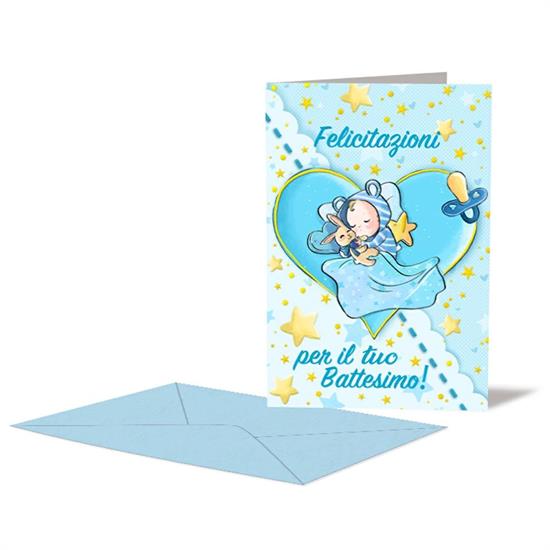 BIGLIETTO BATTESIMO AZZURRO