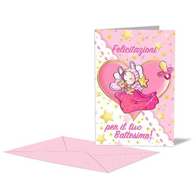 BIGLIETTO BATTESIMO ROSA