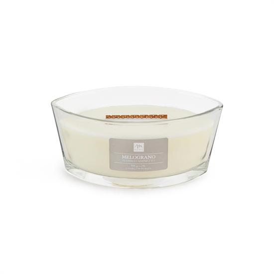 CANDELA IN VETRO FIAMMA EFFETTO CAMINO MELOGRANO