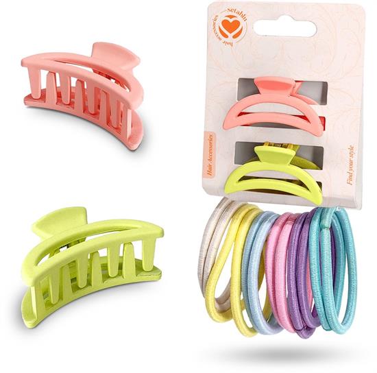 PINZETTE CAPELLI 2pz + 12 ELASTICI ASS.