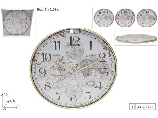OROLOGIO MURO TONDO DECORO MAPPAMONDO