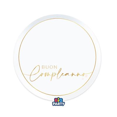 PIATTI BUON COMPLEANNO WHITE/GOLD 6pz 18cm