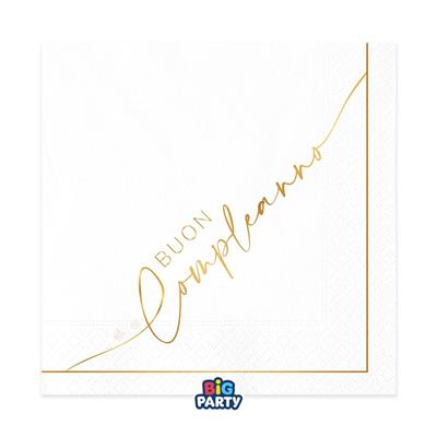 TOVAGLIOLI BUON COMPLEANNO WHITE/GOLD 20pz