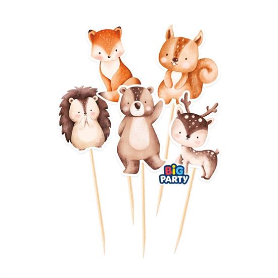 CAKE TOPPER MINI WOOD ANIMALS 5pz