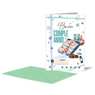 BIGLIETTO COMPLEANNO MASCHILE CAMICIA DOPPIA ROTELLA