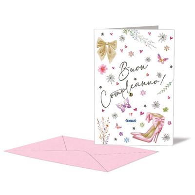 BIGLIETTO COMPLEANNO FEMMINILE SCARPE DOPPIA ROTELLA