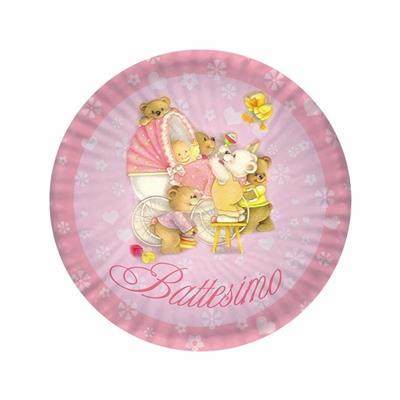 PIATTI BATTESIMO BEARS ROSA 18cm 10pz