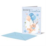 BIGLIETTO NASCITA AZZURRO CONIGLIETTO