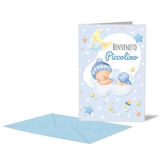 BIGLIETTO NASCITA AZZURRO NUVOLETTA