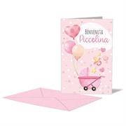 BIGLIETTO NASCITA ROSA CARROZZINA