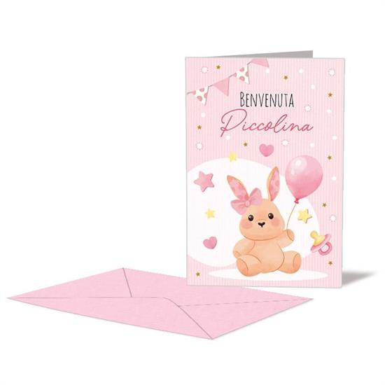 BIGLIETTO NASCITA ROSA CONIGLIETTO