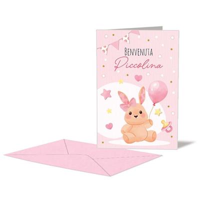 BIGLIETTO NASCITA ROSA CONIGLIETTO