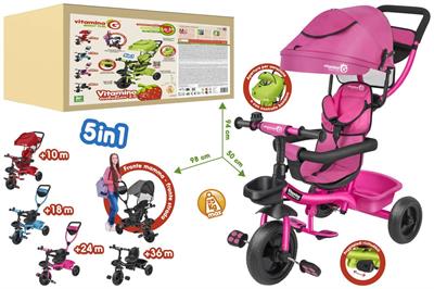 TRICICLO METALLO C/PARASOLE FUXIA new VITAMINO