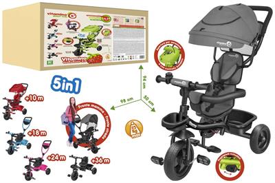 TRICICLO METALLO C/PARASOLE ANTRACITE new VITAMINO