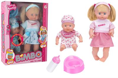BAMBOLA 40cm BEVE E BAGNA C/FRATELLINO 30cm