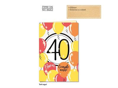 BIGLIETTO 40 ANNI NUMERI E PALLONCINI
