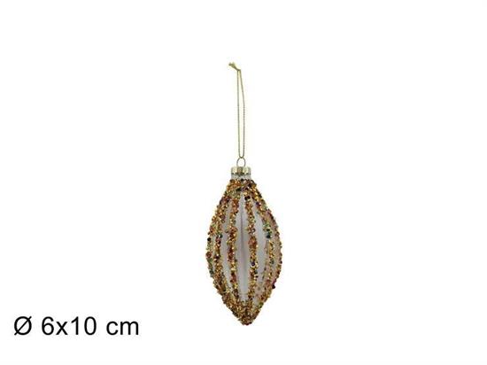 PALLA VETRO ORO C/PERLINE MULTICOLOR OVALE 10cm