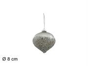PALLA VETRO SILVER RIGATA C/DIAMANTI GOCCIA 8cm