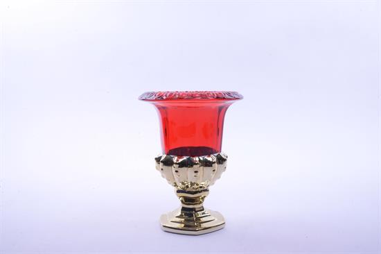 VASO COPPA VETRO ORO/ROSSO 19cm