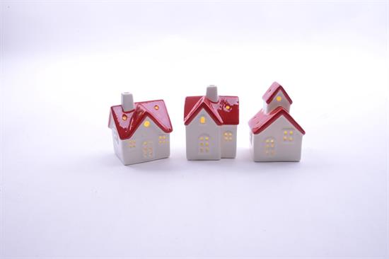 CASA BIANCA C/TETTO ROSSO PORCELLANA H.9cm C/LUCE