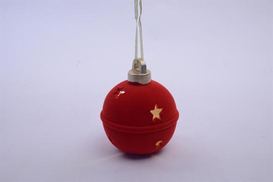PALLA NATALE FLOCCATA ROSSA C/LUCI 14cm