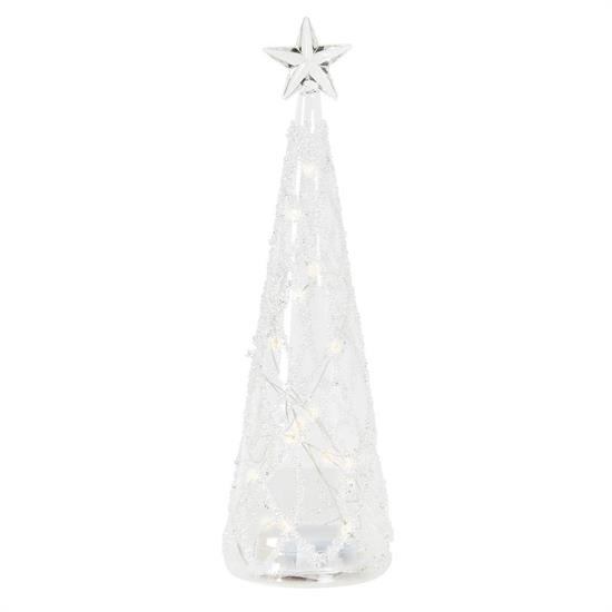 ALBERO IN VETRO C/PERLINE E LUCI 28cm