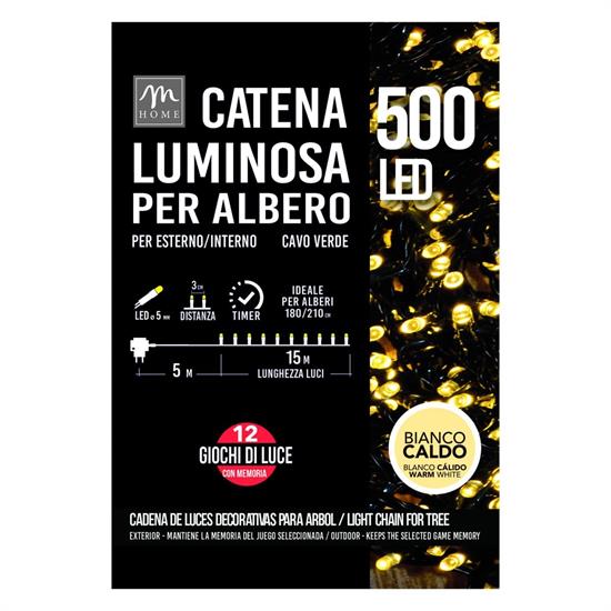 MINILED ESTERNO 500 BIANCO CALDO C/TIMER, MEMORIA E 12 GIOCHI