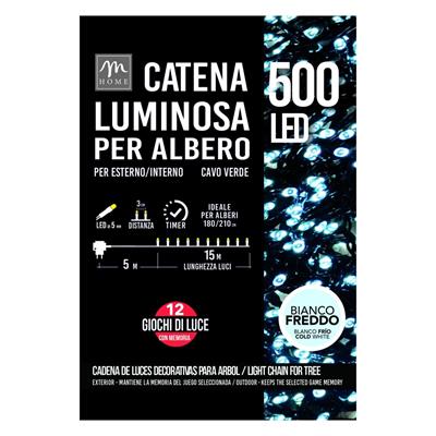 MINILED ESTERNO 500 BIANCO FREDDO C/TIMER, MEMORIA E 12 GIOCHI