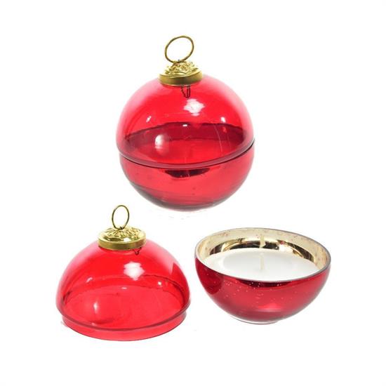 CANDELA PROFUMATA IN COFANETTO PALLA VETRO 10cm ROSSO