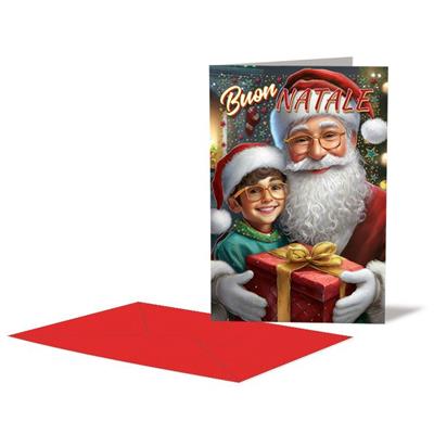 BIGLIETTO NATALE BABBO CON BIMBO