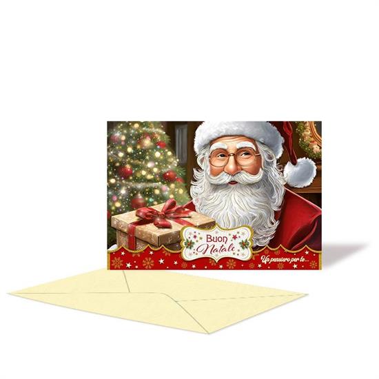 BIGLIETTO NATALE PORTASOLDI BABBO CON PACCO