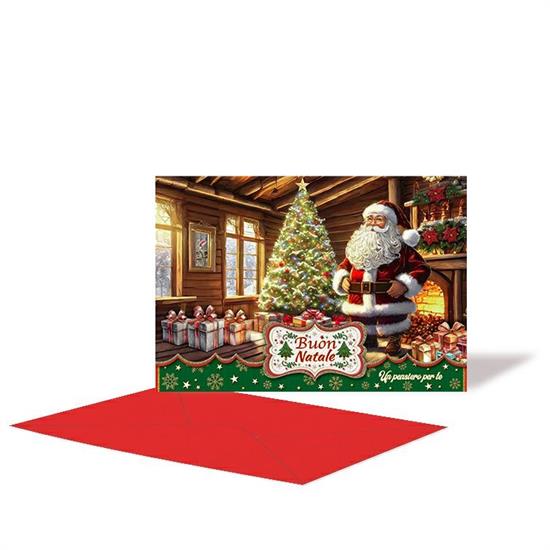 BIGLIETTO NATALE PORTASOLDI BABBO CON ALBERO