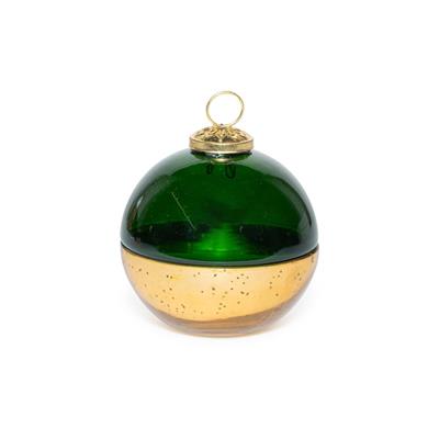 CANDELA PROFUMATA IN COFANETTO PALLA VETRO 10cm ORO/VERDE