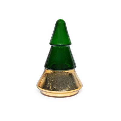 CANDELA PROFUMATA IN COFANETTO ALBERO VETRO 10cm ORO/VERDE