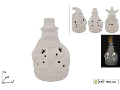 SOGGETTO NATALE CERAMICA BIANCA 10cm C/LUCE