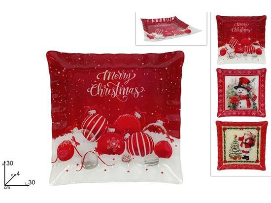 PIATTO VETRO 30x30 DECORO NATALE ASS.