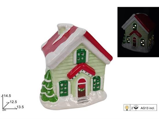 CASA NATALIZIA IN CERAMICA 14cm C/LUCE