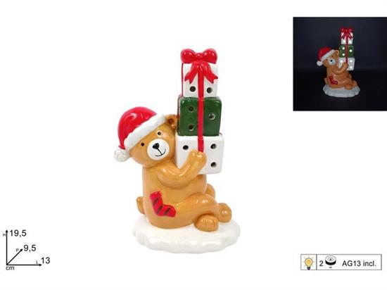 ORSO CERAMICA SEDUTO C/PACCHI REGALO E LUCI