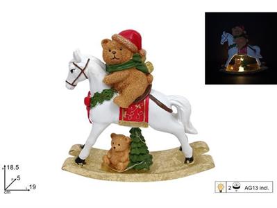 CAVALLO A DONDOLO C/ORSETTI C/LUCE 18cm
