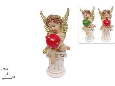 ANGELO 25cm SU COLONNA C/DECORO ORO