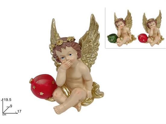 ANGELO SEDUTO C/PORTACANDELA 19cm DECORO ORO