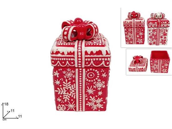 BARATTOLO CERAMICA QUADRATO 11x11 C/FIOCCO ROSSO/BIANCO