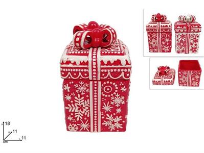 BARATTOLO CERAMICA QUADRATO 11x11 C/FIOCCO ROSSO/BIANCO